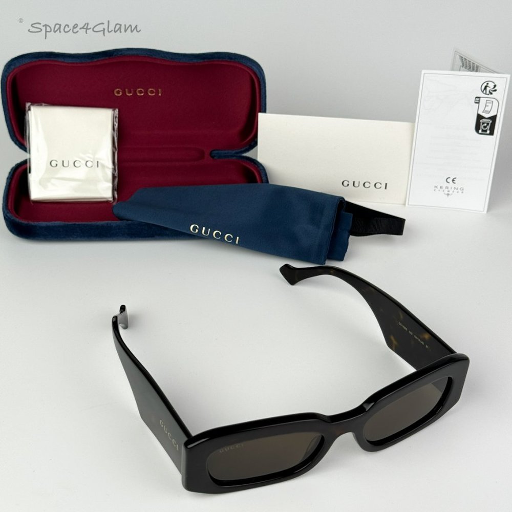 BRAND NEW Gucci GG1426S 002 Dark Havana Brown Unisex Rectangle Sunglasses - Picture 4 of 10
